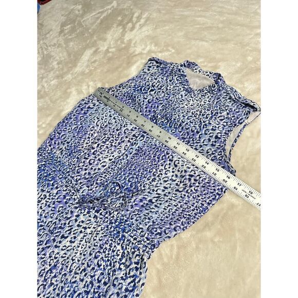 REBECCA TAYLOR Leo Fever Romper Women's 6 Silk Blue White Leopard Sleeveless - Picture 7 of 11
